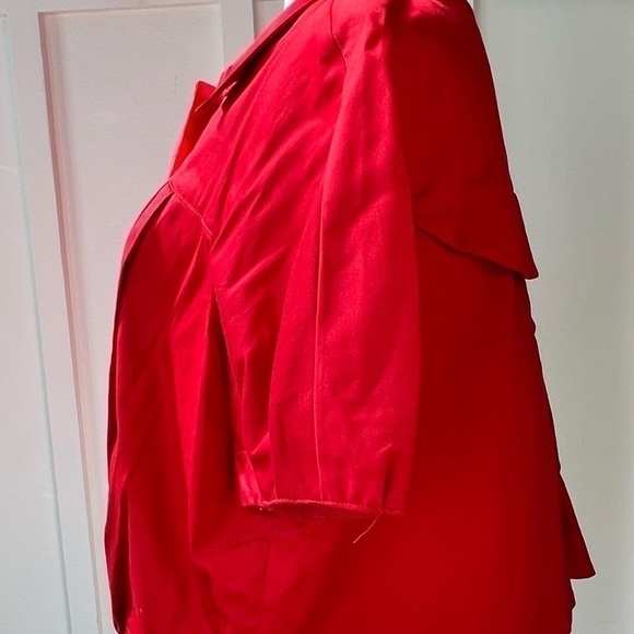 Grace Elements Women’s Crop Jacket Size 16 Red Short Sleeve Pleated Button Front - Picture 4 of 9